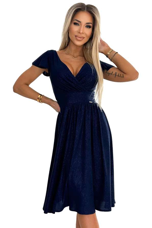 MATILDE Suknelė su iškirpte ir trumpomis rankovėmis - tamsiai mėlyna su blizgučiais