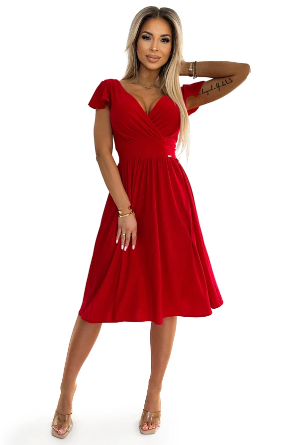 MATILDE Suknelė su iškirpte ir trumpomis rankovėmis - raudona su blizgučiais